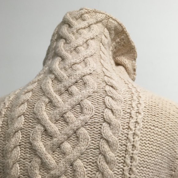 James Perse beige / cream 100% cashmere cable cowl tunic sweater pockets 3 L - Picture 7 of 9